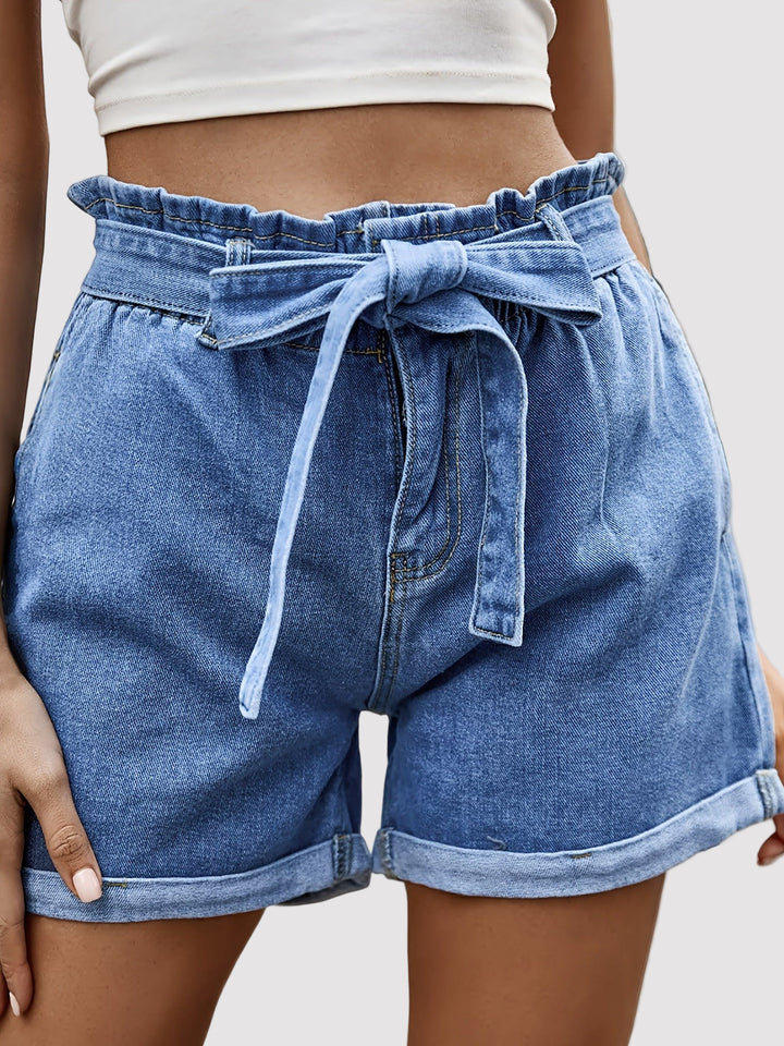 Pantalones Cortos de Mezclilla de Mujer de Tiro Alto con Cinturón