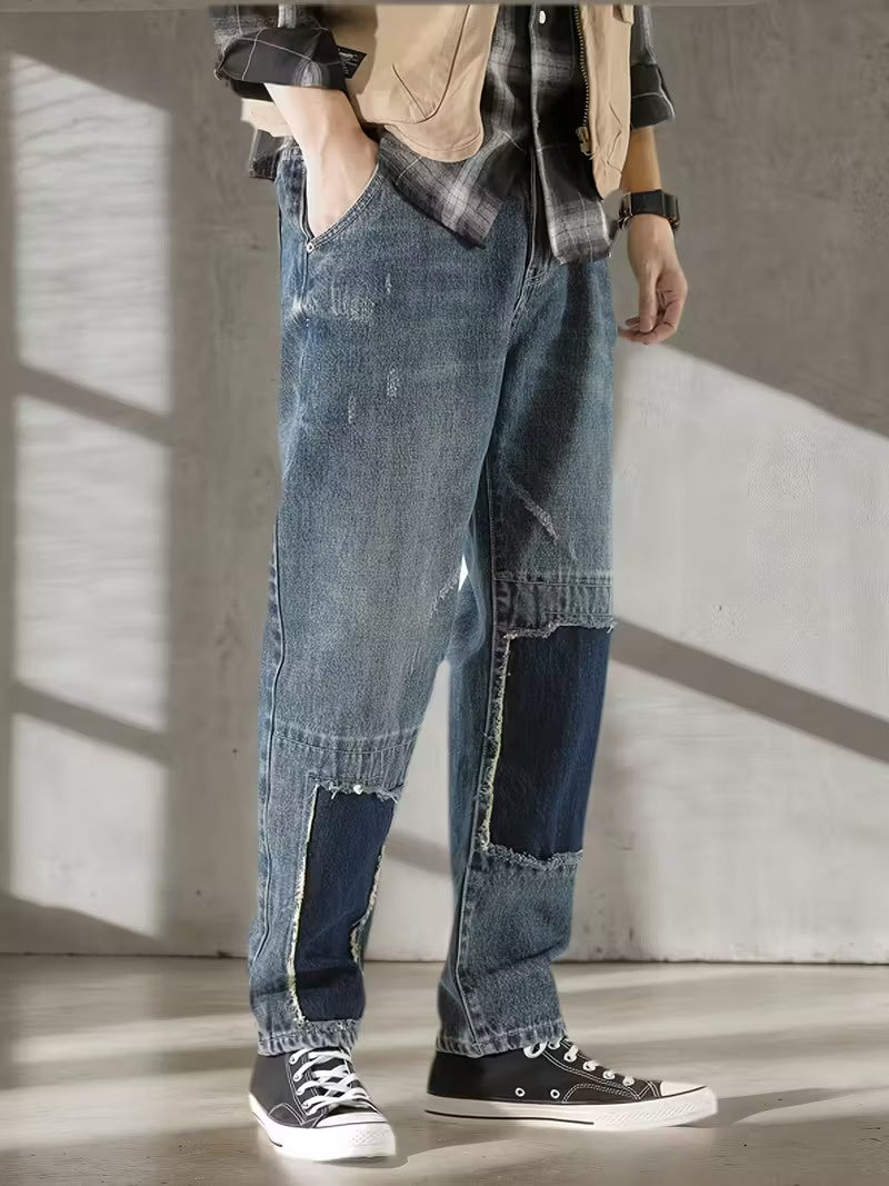 Pantalones de Mezclilla Patchwork para Hombre