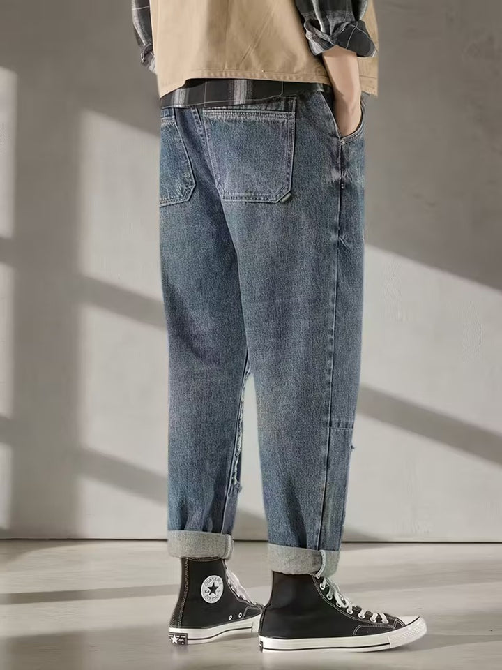 Pantalones de Mezclilla Patchwork para Hombre